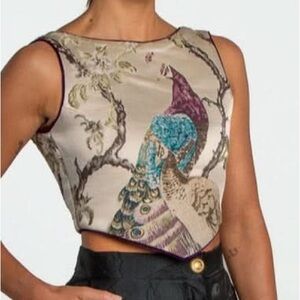 nwt $126 S Morange Velvet lace up peacock Ischia Crop Top open back corset style